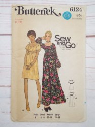 6124 1970 BUTTERICK LOOSE FIT A-LINE EMPIRE DRESS 2 LENGTHS PATTERN MED 12-14